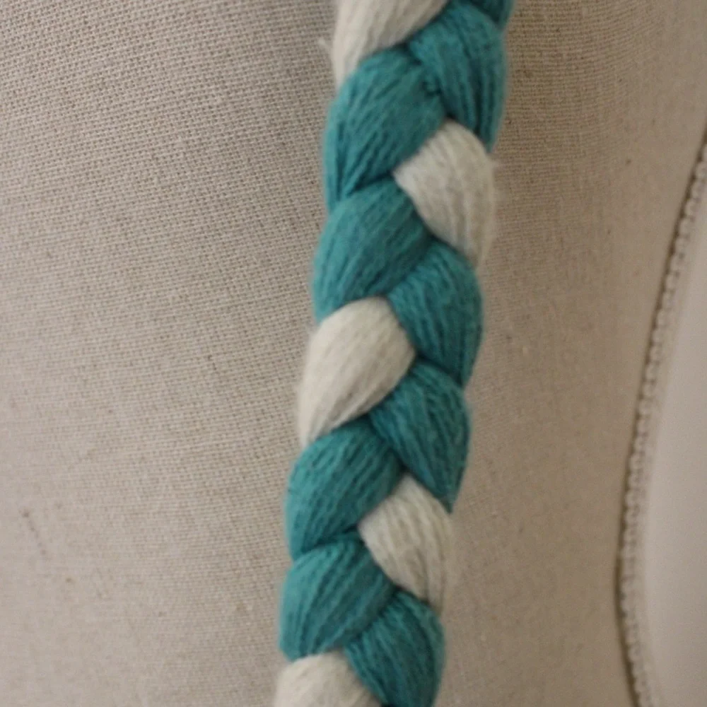 Boho Turquoise Cream 100% Cotton Knit Beach Festival Crossbody Bag Large